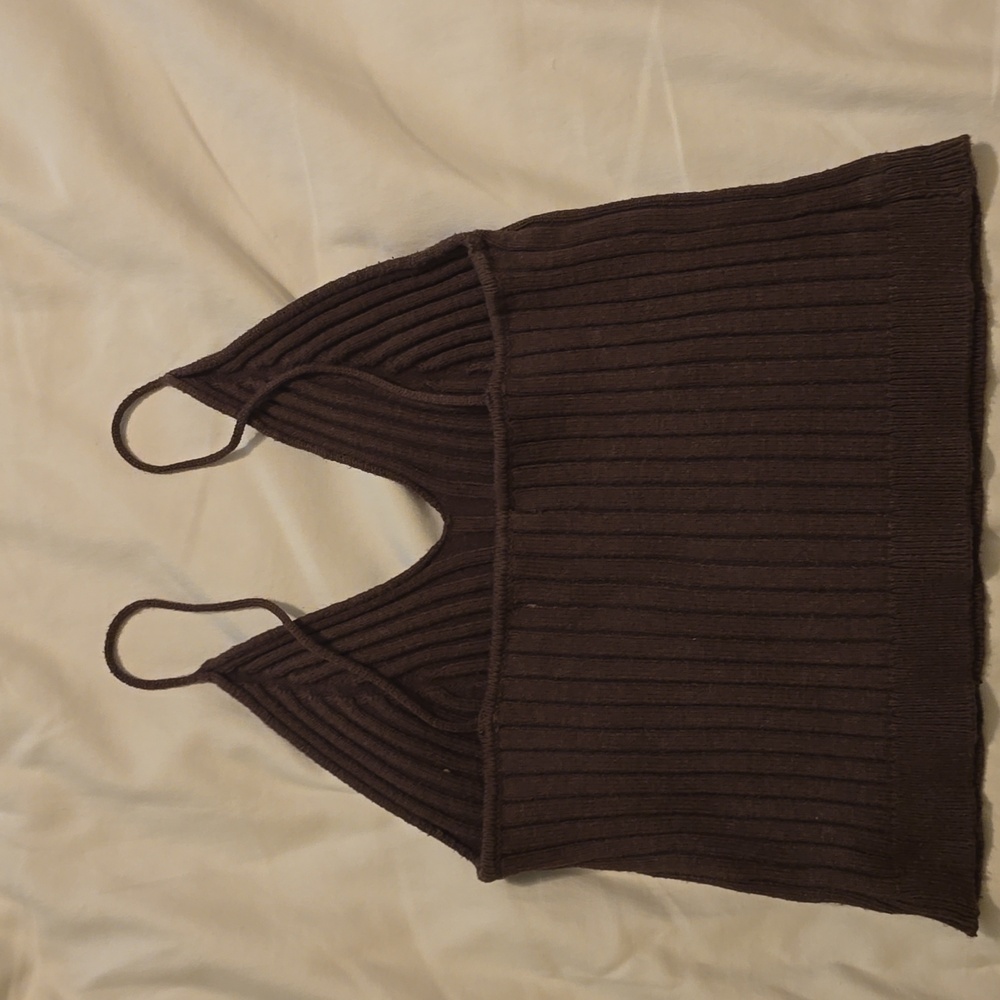 Sexy Knitted Crop Tank Brown Ribbed Crop - Picture 3 of 7